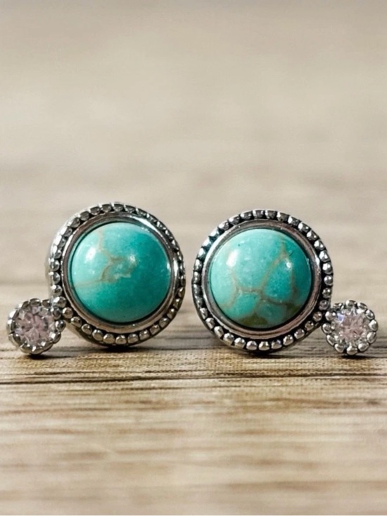 Jewelry - Sterling Silver Turquoise Mini Stud Earrings Beaded Halo Western Minimalist 925